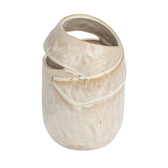8&#x22; Cream Organic Round Stoneware Vase with Reactive Glaze